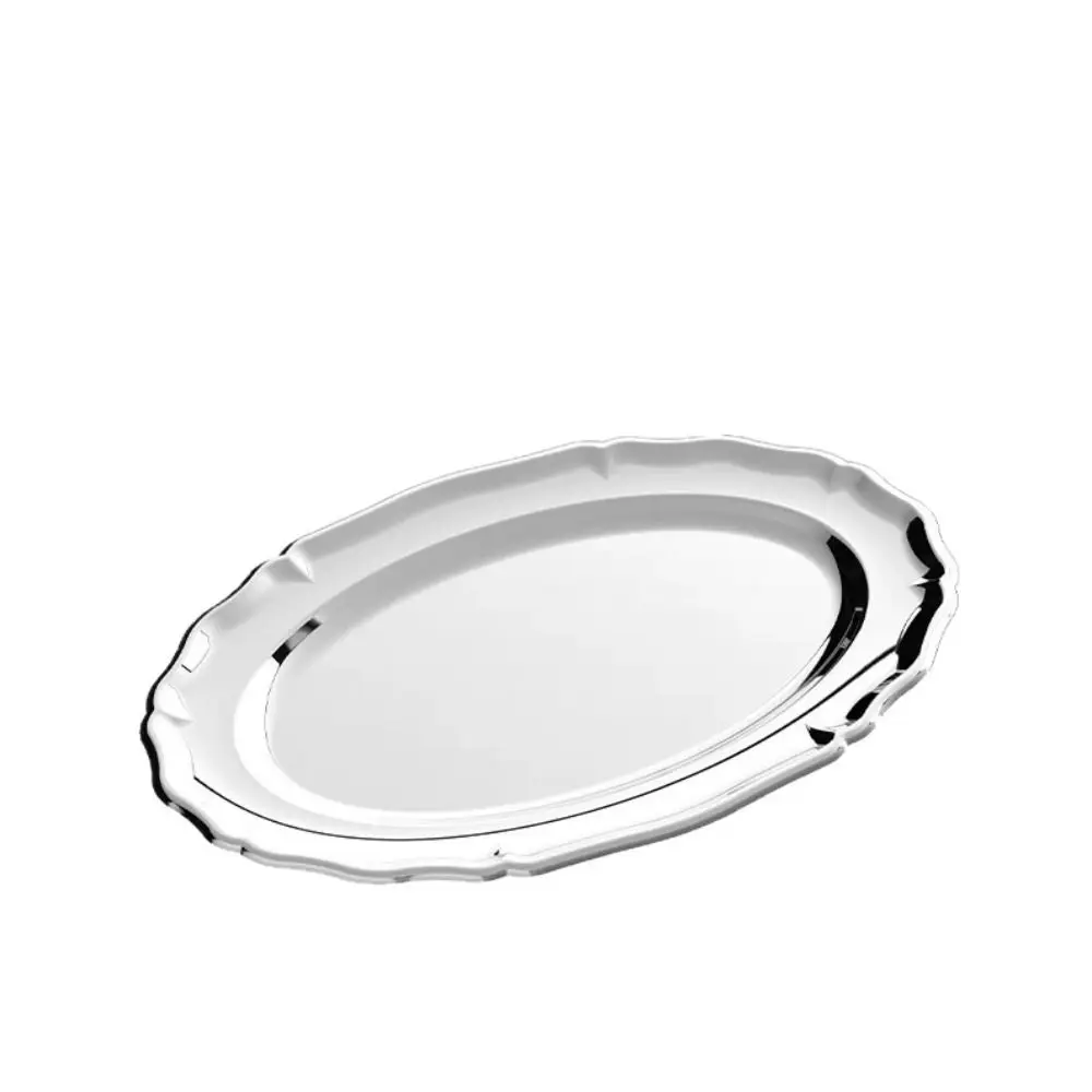 New Mirror Face Cake Tray Stainless Steel Embossed Dessert Plate household Storage Plate Home