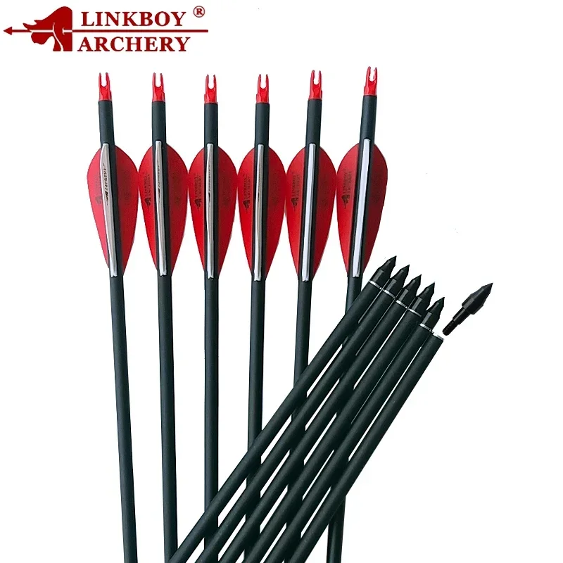 6/12/24pcs Linkboy Archery Mix Carbon Arrow Spine 500 28/29/30 Inch ID6.2mm Compound Traditional Bow Accessories Outdoor Hunting