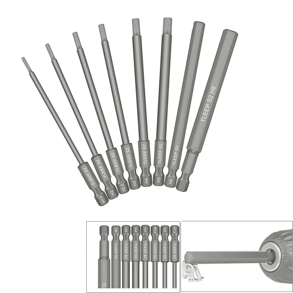 8pcs Hex Cabeça Allen Chave Allen Broca Bits Set 100mm SAE Metric Elétrica Hexagonal Bit Chave De Fenda Soquete Bit Ferramenta Poder partes