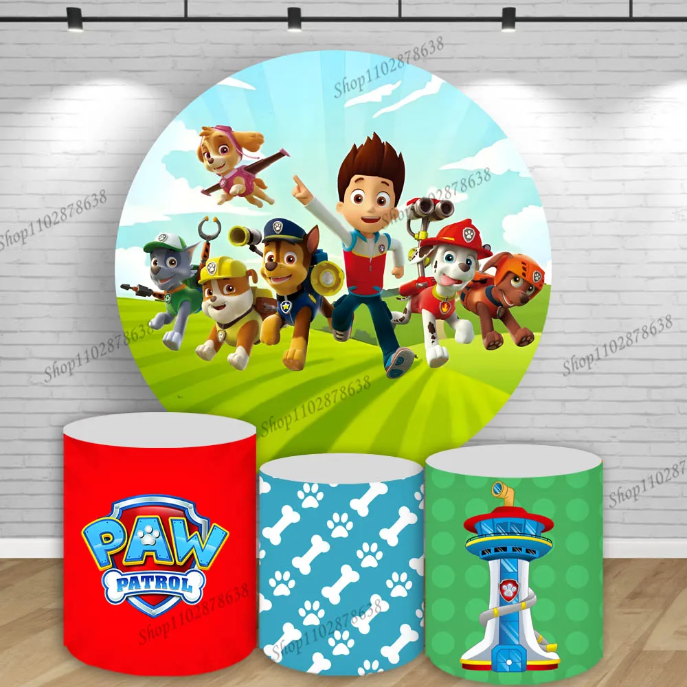 

Paw Patrol Ryder Party Backdrop Decoration Children Birthday Chase Skye Grassland Round Background Baby Shower Cylinder Cover