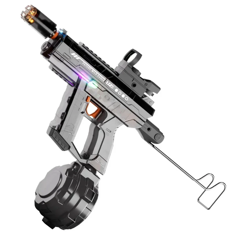 ปืนฉีดน้ำไฟฟ้า UZI Rapid Fire พร้อมไฟ LED  แบบอัตโนมัติ ของเล่นปืนฉีดน้ำสำหรับเด็กผู้ชาย เล่นสนุกกลางแจ้งและชายหาด
