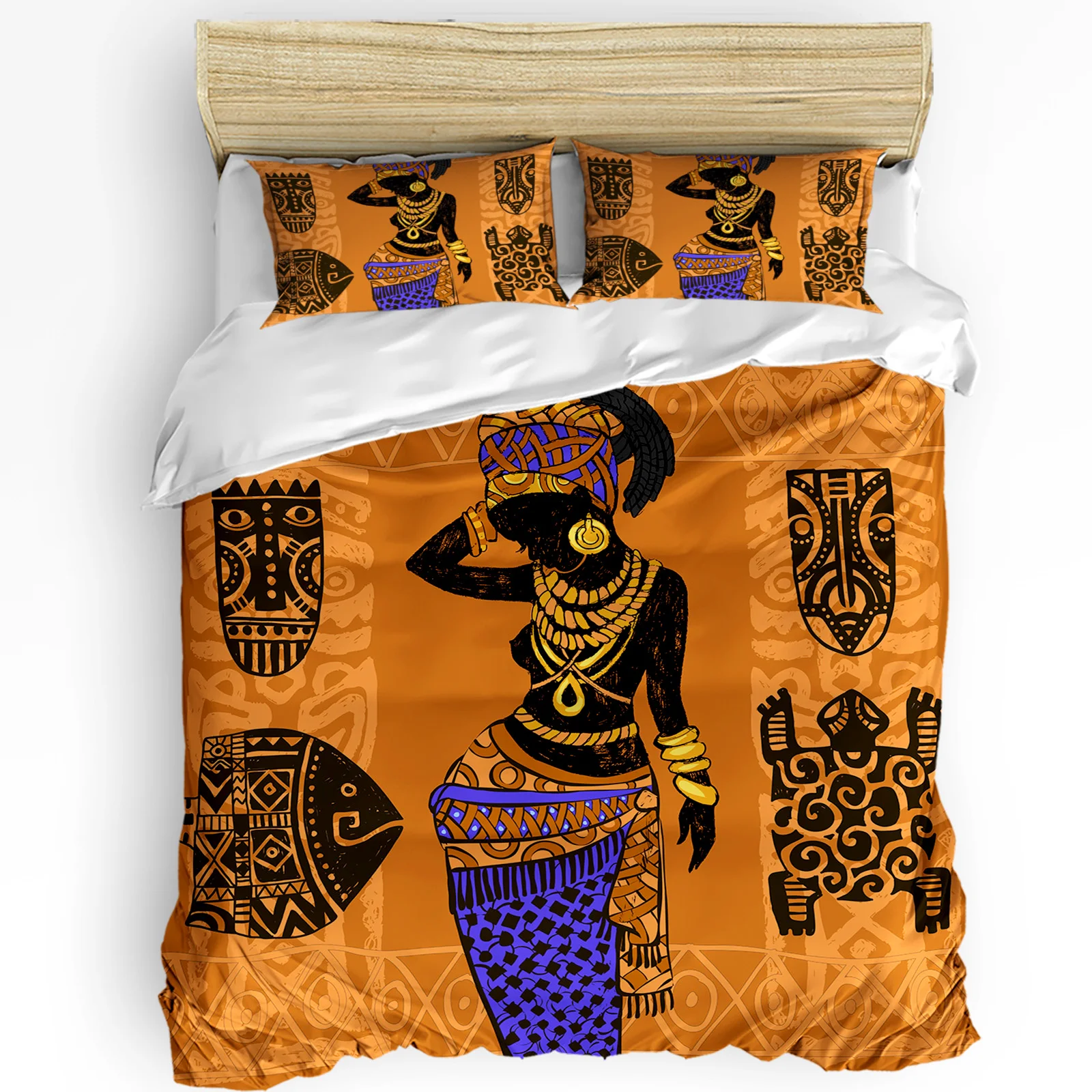 

Ethnic Symbols African Woman 3pcs Duvet Cover Set with Pillow Case Double Comforter Bedding Set Quilt Cover Couple Bed