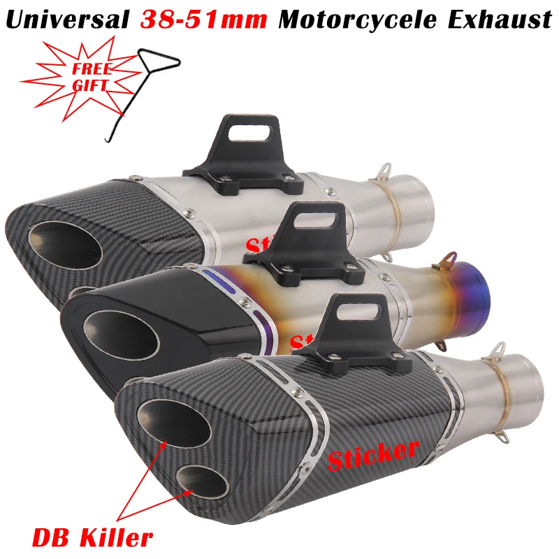

Universal Motorcycle Exhaust 51mm Muffler Escape Modified Double Hole For Z900 MT 07 CB650F NC700 RC390 R15 G310R ZT125 U1