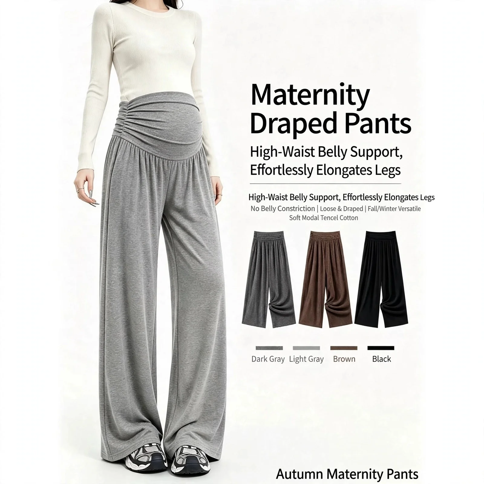 Maternity Pants Breathable Cotton High Waist Wide Leg Loose Casual Pregnant Women Autumn Daily Wear Home Travel Fashion