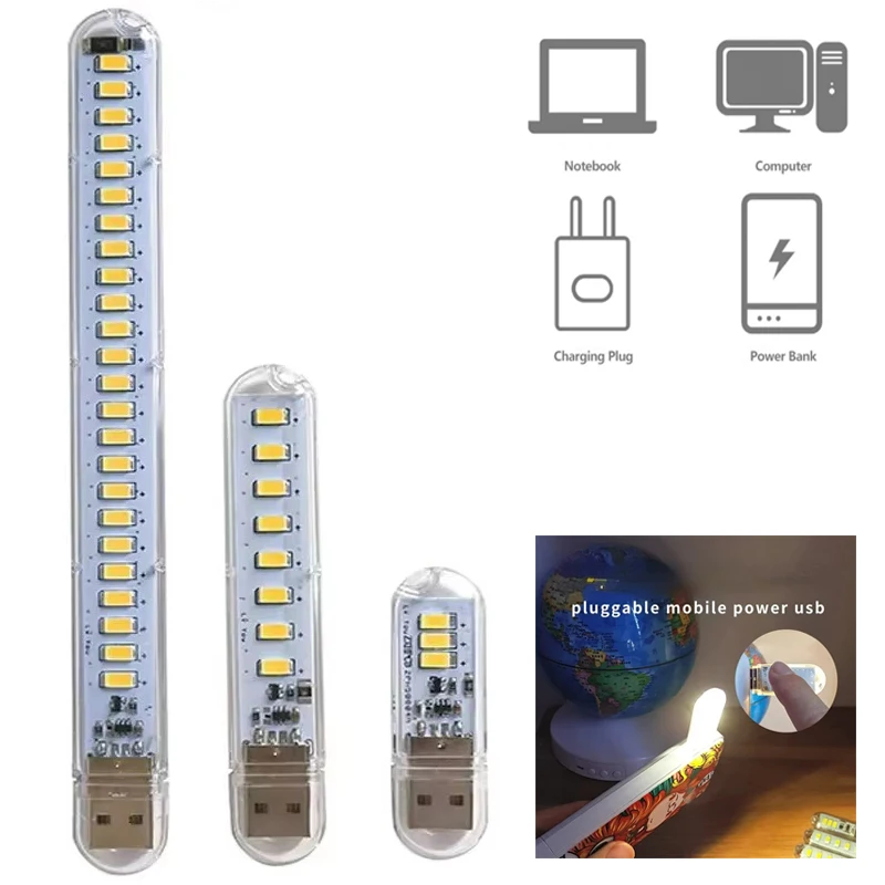 Mini Portable USB LED Book Light DC5V Ultra Bright Reading Book Lamp 3leds 8leds 24leds Lights for Power Bank PC Laptop Notebook