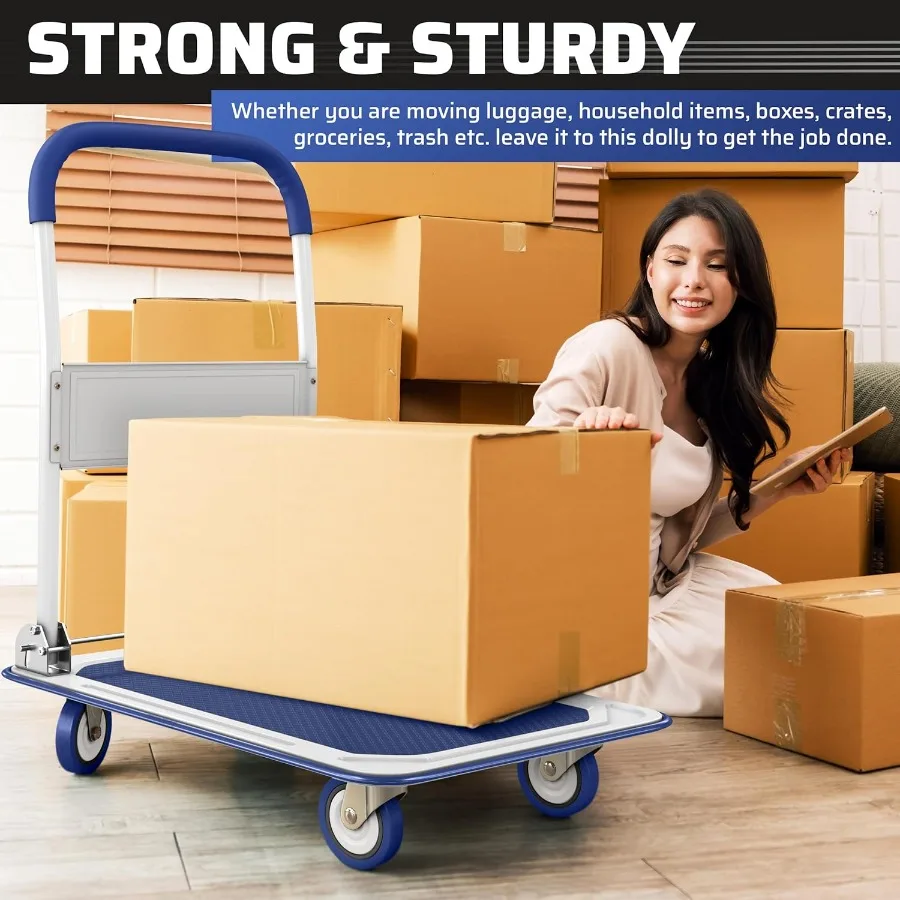 Сверхмощная складная тележка-тележка для домашнего и гаража, грузоподъемность 330 фунтов, улучшенная складная ручная тележка с поворотным механизмом