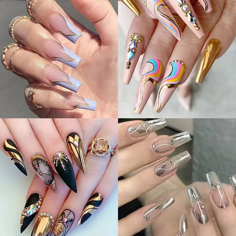 Nail Art Rysowanie Pióro Chromowe Lustro Srebrne Złote Chromowane Metal Wodoodporna Liner DIY Nail 3D Abstrakcyjna ceramiczna farba dotykowa