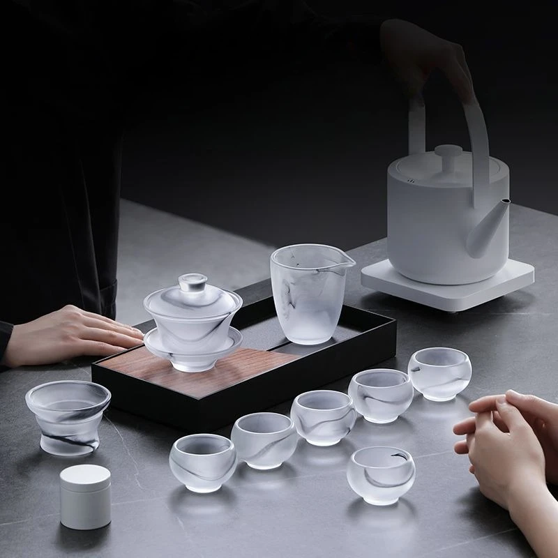 Glazed tea set, office meeting light luxury and high-end, home kung fu tea drinking bowl, full set of teacups and tea sets