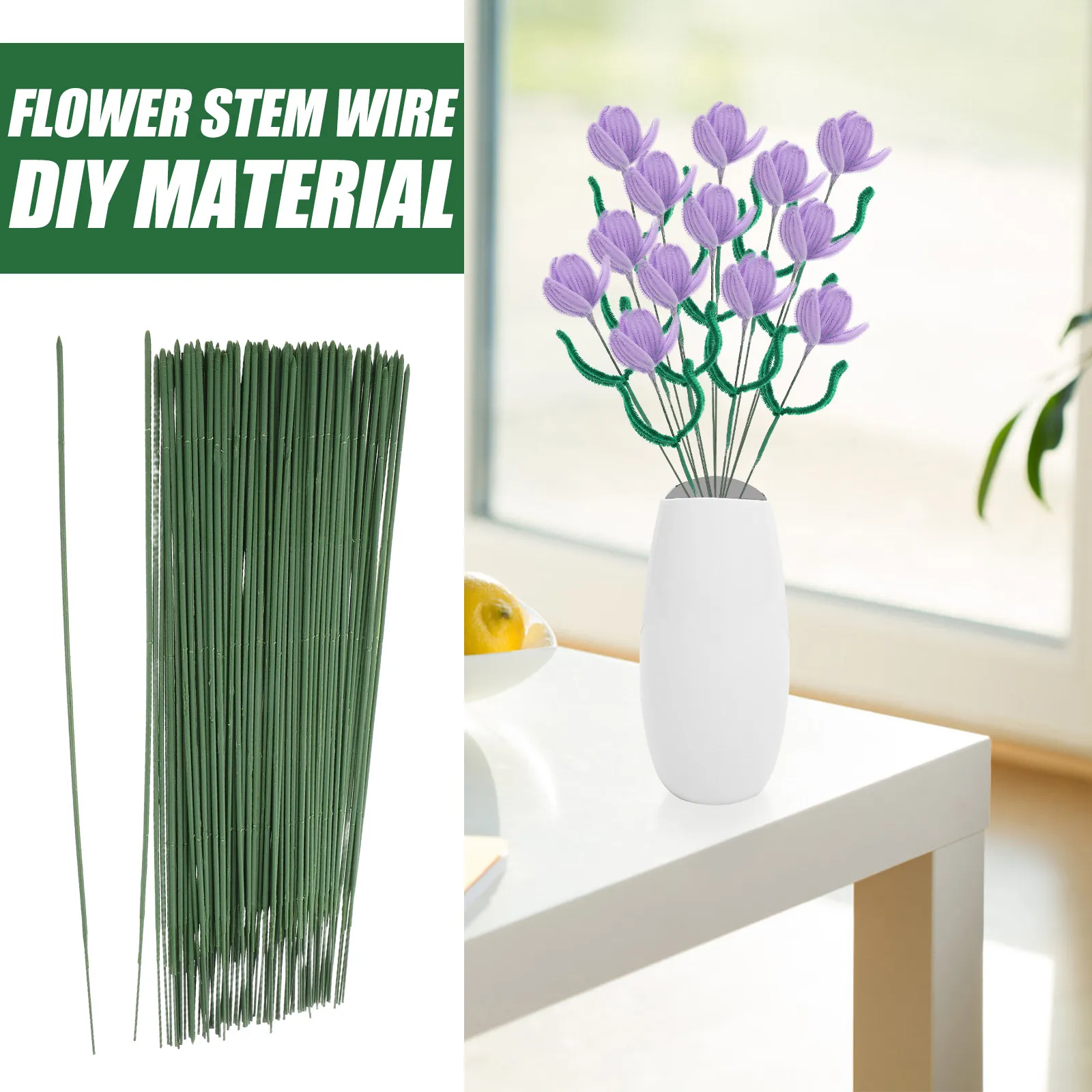 100Pcs Floral Stems Wire Green Coated 25Cm Bendable Artificial Rose Stems for Flower Arrangements Bouquets Floral Supplies