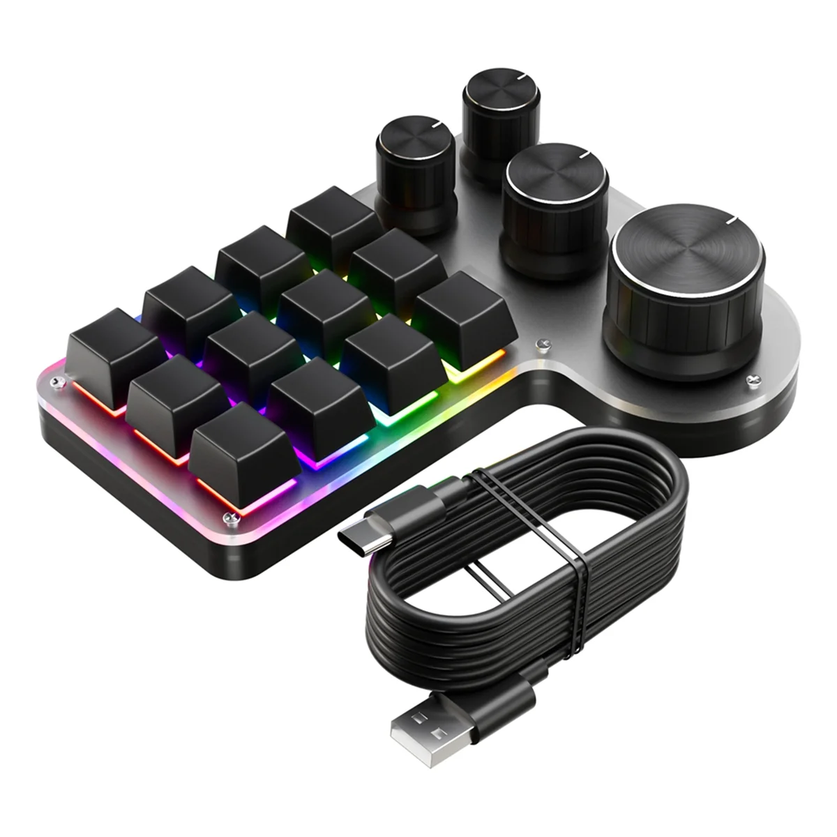 

Mini Custom Keyboard 12 Keys 4 Knobs RGB BT Mechanical Keyboard Hotswap Programming Macro Gaming Keypad Black