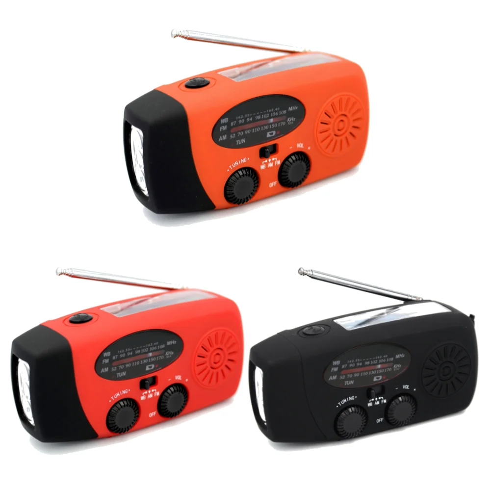 Portable FM AM WB NOAA Radio Hand Crank Solar 2000mAh USB Charging Radio LED Flashlight Emergency Power Generation Radio