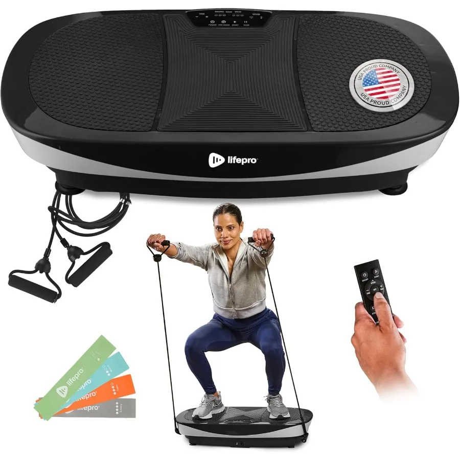 

4D Black Vibration Plate Exercise Machine with Loop Resistance Bands for Home Fitness Shaping Training Recovery Tone & Strength