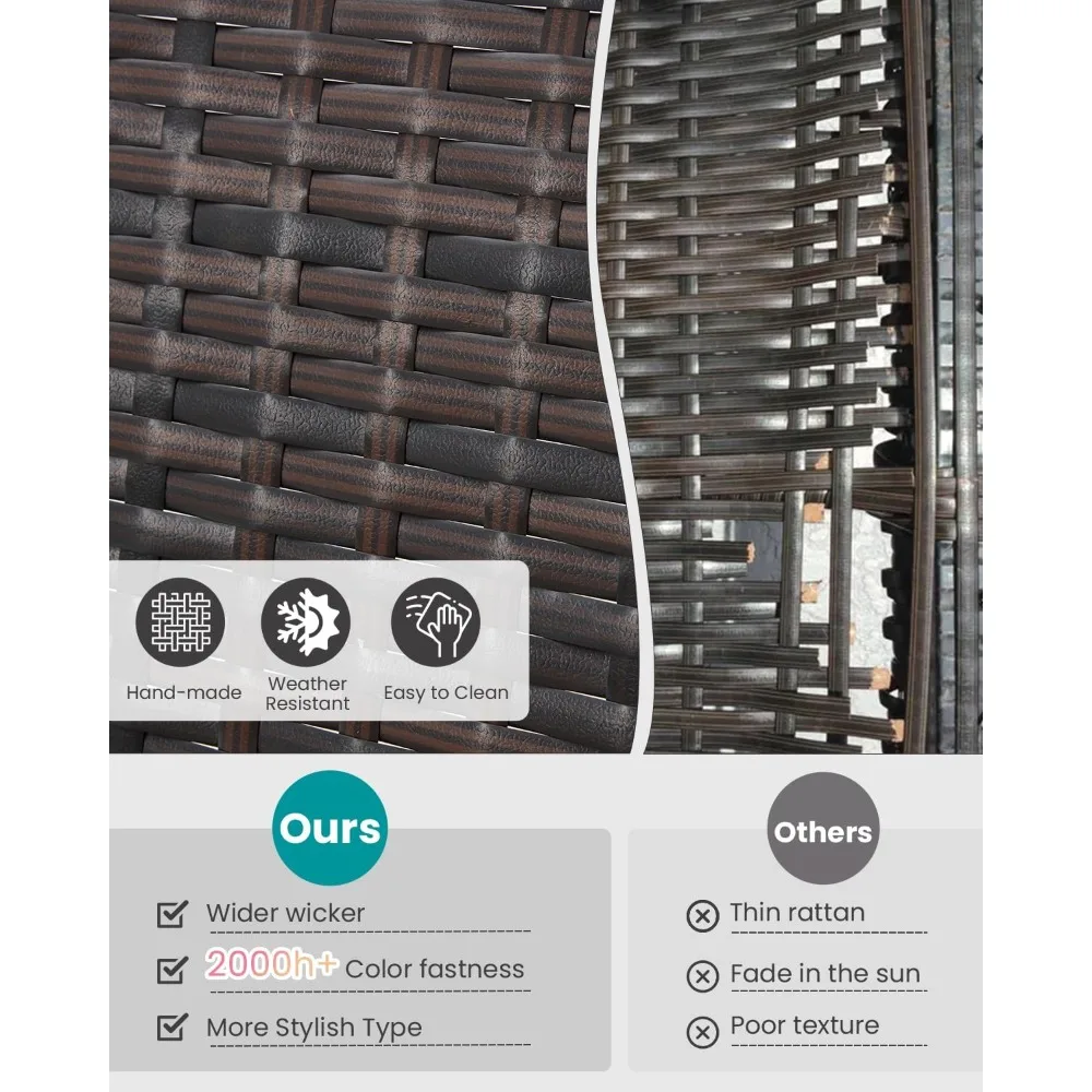 3 Pieces Patio Furniture Set, Outdoor Rattan Bistro Set with Coffee Table, Durable Steel Frame with Strapped Cushions