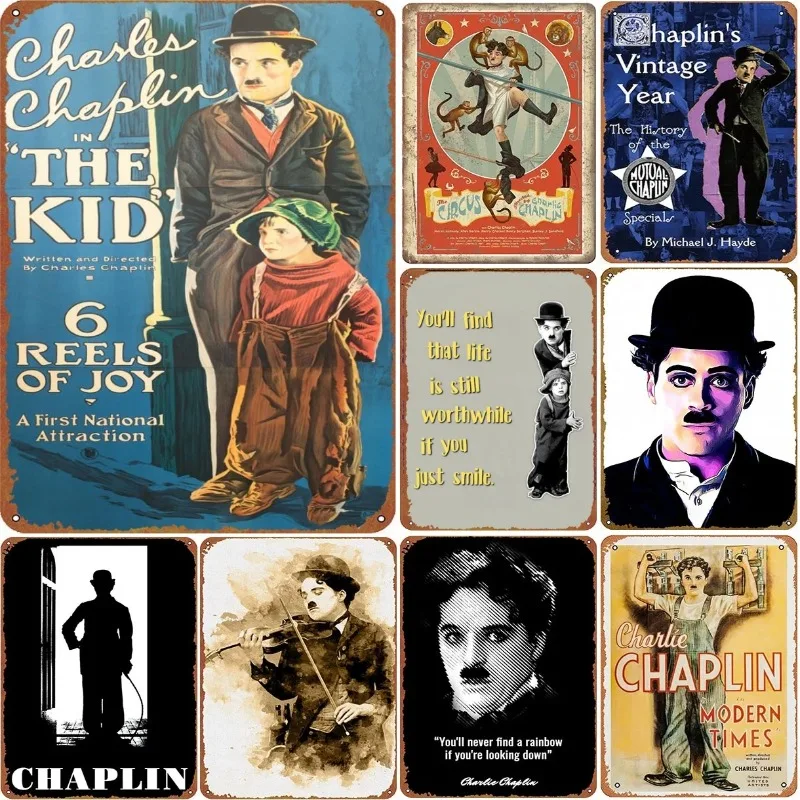 Metal Tin Poster Charles Chaplin Retro Metal Tin Sign Plaque Poster for Bar Club Wall Decor Retro Hom Vintage Wall Plate Pendant