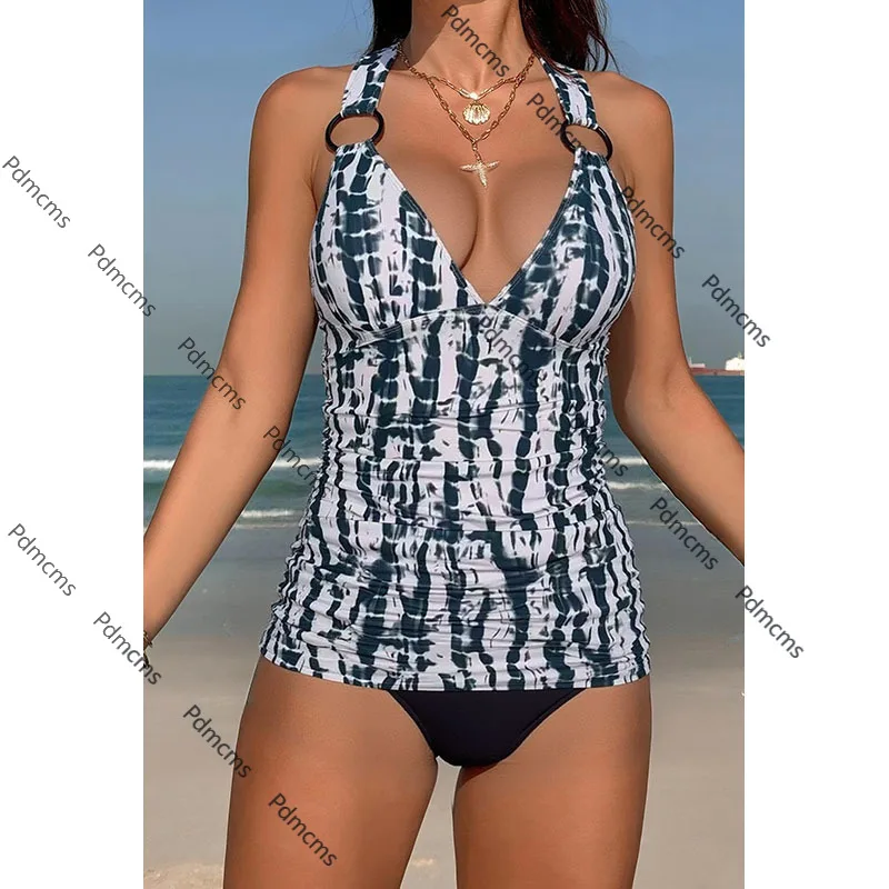 

2025 new AliExpress European and American printed suspender split swimsuit women's vacation beach bikini hot spring swimsuit