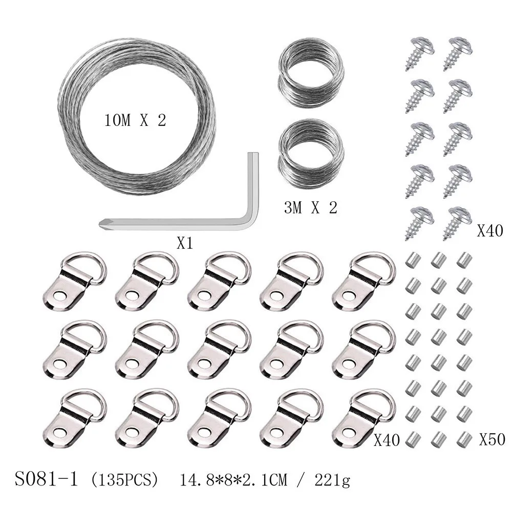 135Pcs 10M Picture Hanging Wire Kit Photo Frame Hanging Kit Picture Hanging Kit With Nails For Wall Mounting