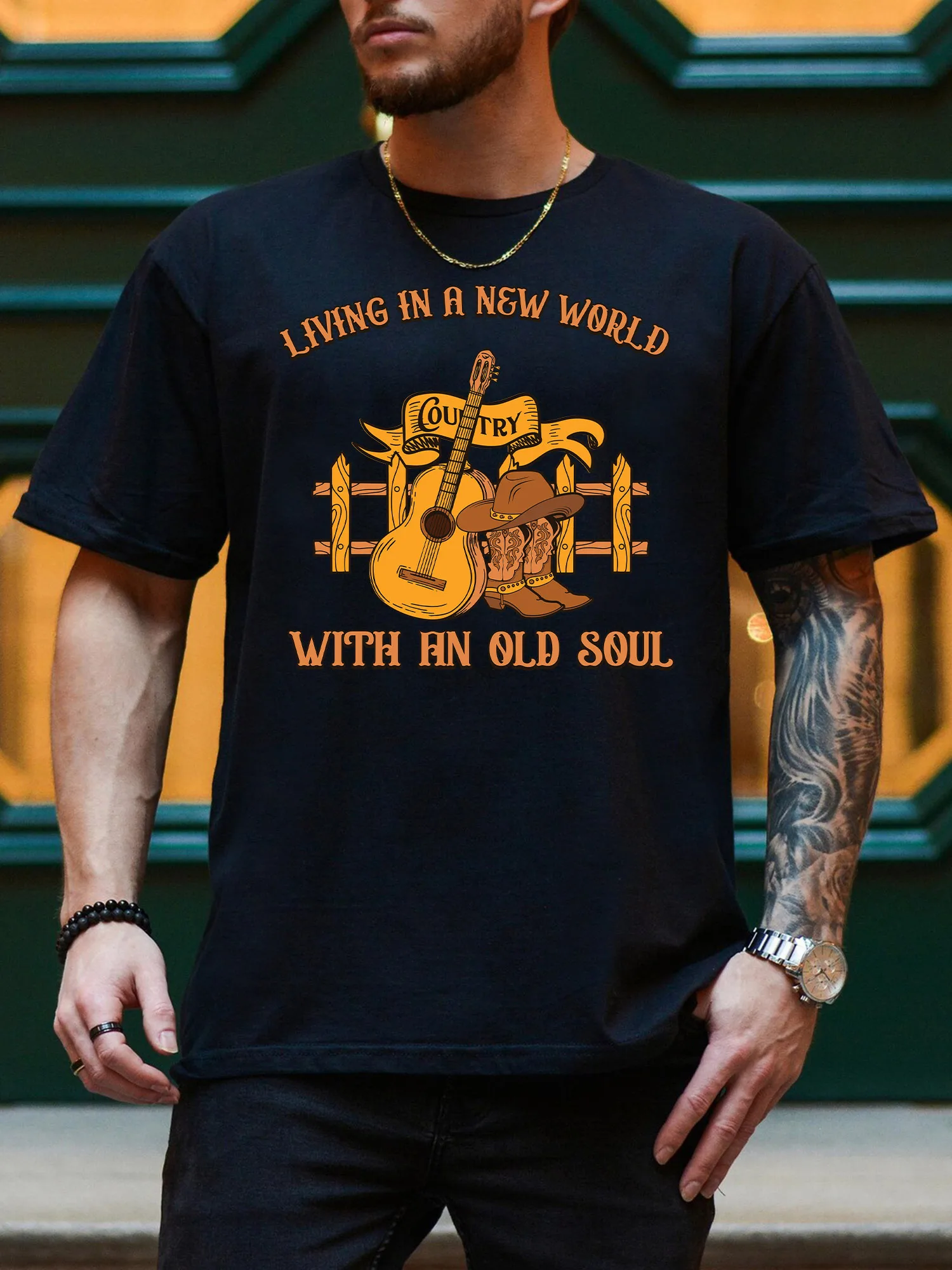 

New World VS Old Soul Men's Graphic Tee, Pure Cotton Casual Black T-Shirt, Lightweight Round Neck Tee