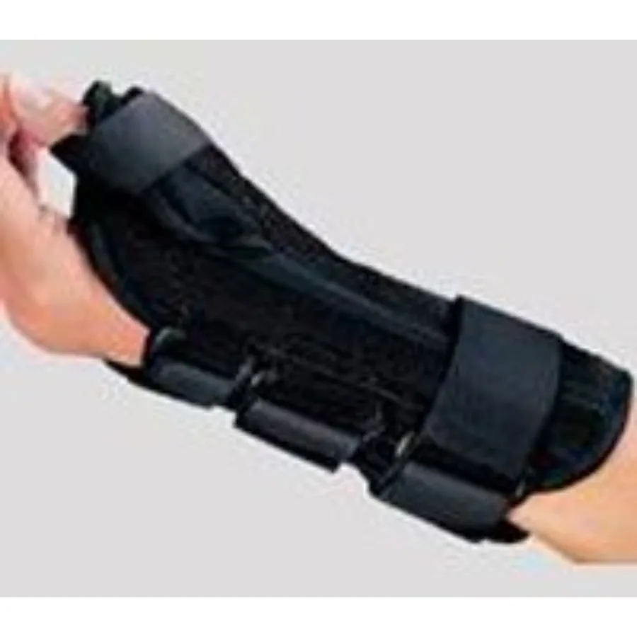 

Medical wrist support for thumb abduction, neoprene material, black color, ergonomic comfort design, left-hand use