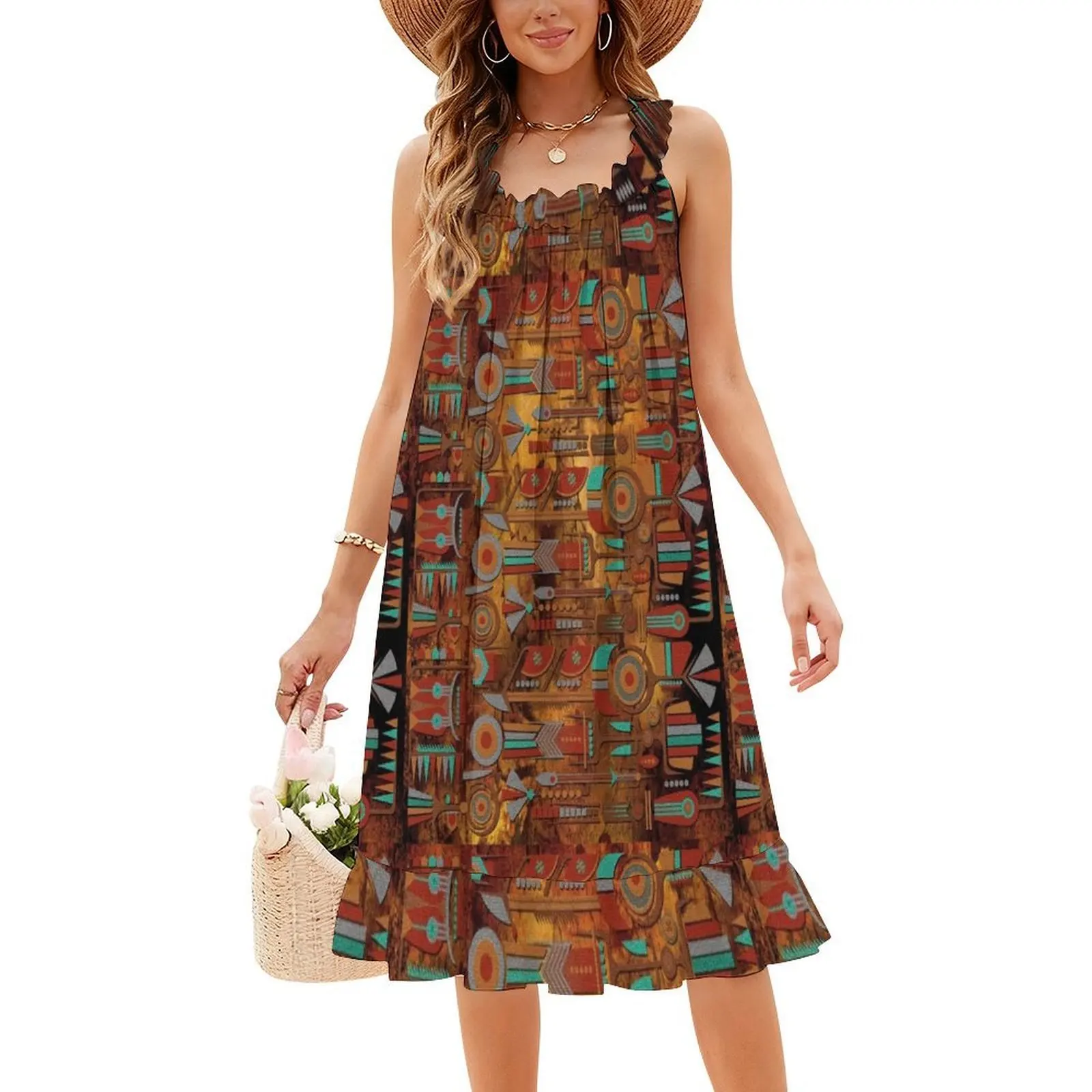 Mohave patrones étnicos diseñador original vestido de fiesta elegante para mujer vestido acampanado con opciones cortas/largas/sin mangas étnico