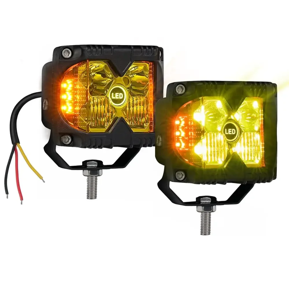 

Free Shipping - LED Yellow Motorcycle Driving Fog Lights 2Pcs 3Inch 30W Side Shooter Amber DRL and Strobe Light Combo Beam LED W