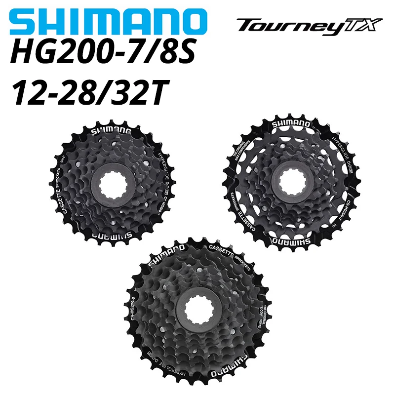 Shimano TOURNEY TX HG200 CS 7 8-biegowa zębatka kasetowa CS-HG200 7s 8S 8v 7v 12-28T 12-32T Łańcuchy do rowerów górskich MTB 32T 28T