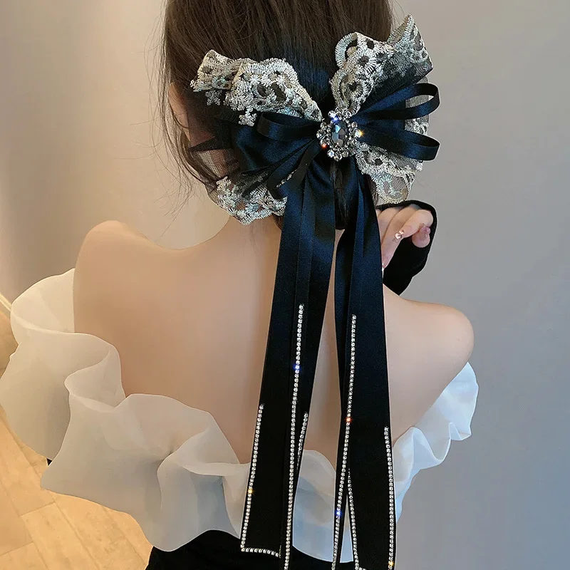 2024 Korean Tassel Crystal Hair Clips for Women Girls Fabric Bow Hairpins Spring Clip Elegant Barrette Headwear Hair Accessories