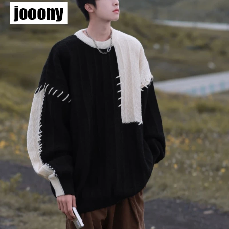 

Casual Versatile Patchwork New Autumn Winter Hip Hop Spliced Knitted Sweater Men Pullover Sweaters Male Harajuku Korean stytle