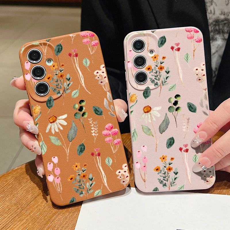 Colorful Plants Leather Texture TPU Case For Samsung Galaxy S23 S24 FE S25 S22 Ultra A16 A55 A15 A54 A35 A25 A56 5G Phone Cover