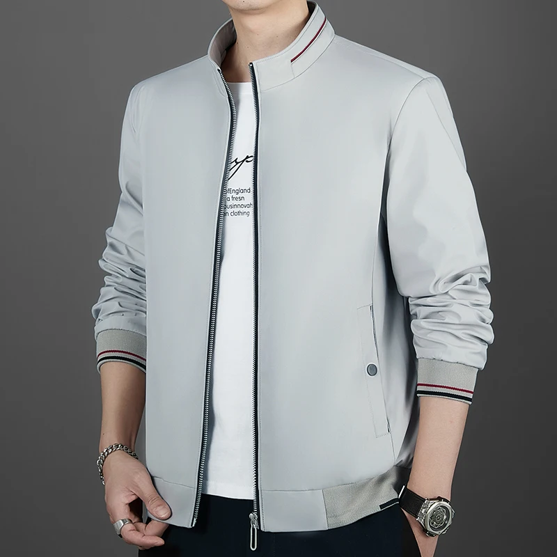 Brand Business Jacket Men's 2024 Autumn Fashion Gentleman Slim Baseball Suit Coat Casual All-match Solid Color Windproof Jacket