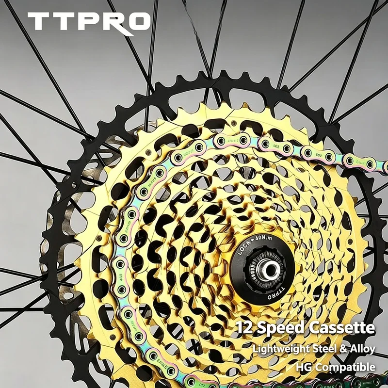 TTPRO 12 Speed Bike Cassette, CNC Ultralight Aviation Alloy Flywheel, HG XD Compatible, Fast Shift MTB Road Bicycle Gear
