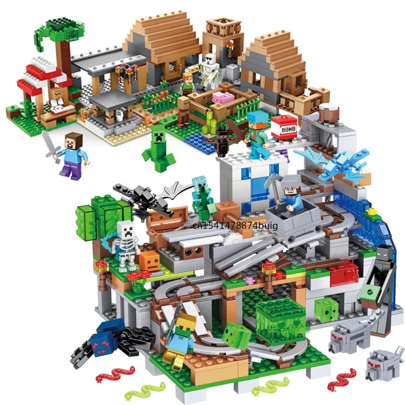 The Mountain Cave Elevator Village Tree House Bouwsteen met figuren Compatibel 21137 My World Bricks Set Geschenken Speelgoed