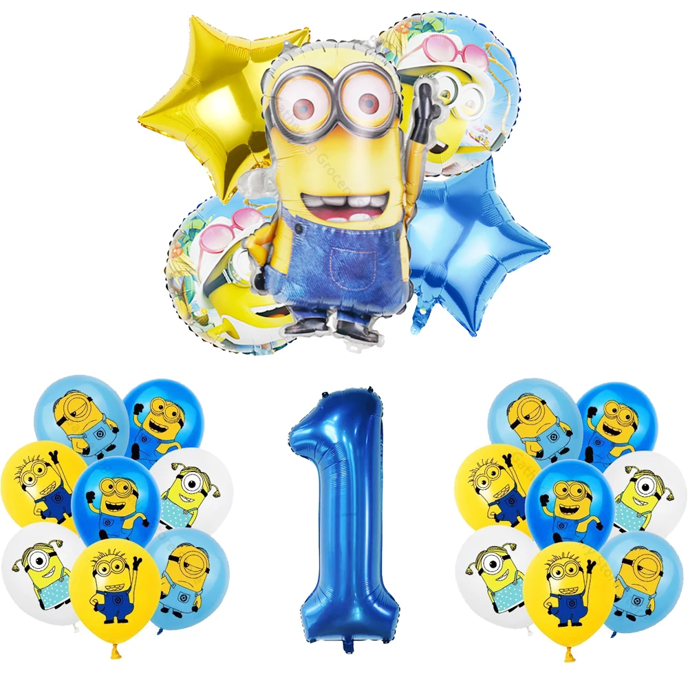 MINISO Minions Movie Foil Latex Ballon Party Accessories Party Supplies Decoration 1-9th 1 Year Old Anniversary Birthday Gifts