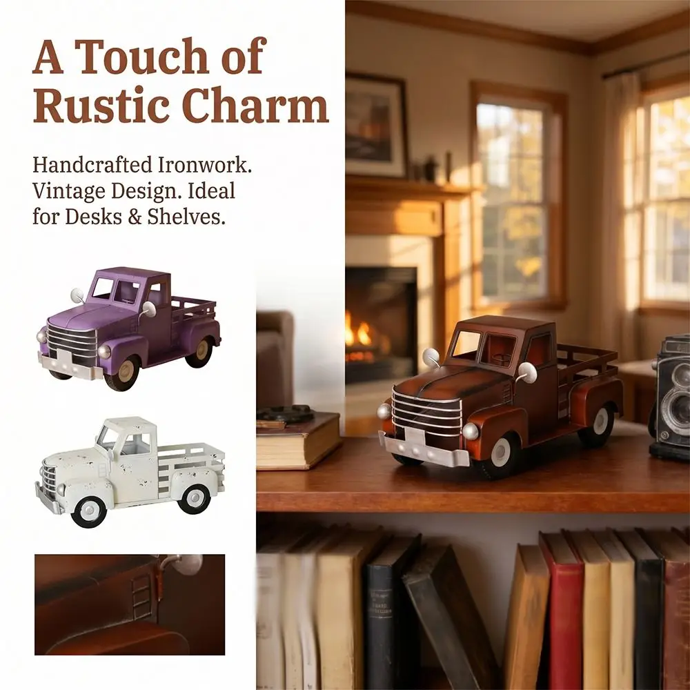 Handmade Christmas Truck Ornament Large Size Metal Craft Wrought Iron Car Ornament Creative Design Wrought Iron