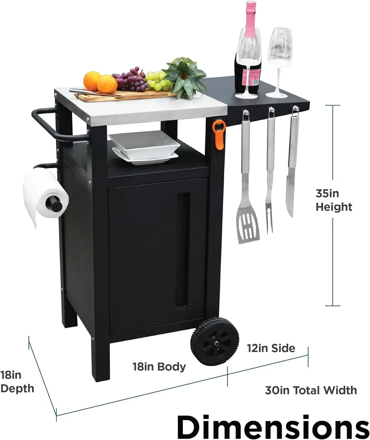 Cart Outdoor with Storage, Modular BBQ Cart, Bar Patio Kitchen Island Prep Stand Cabinet