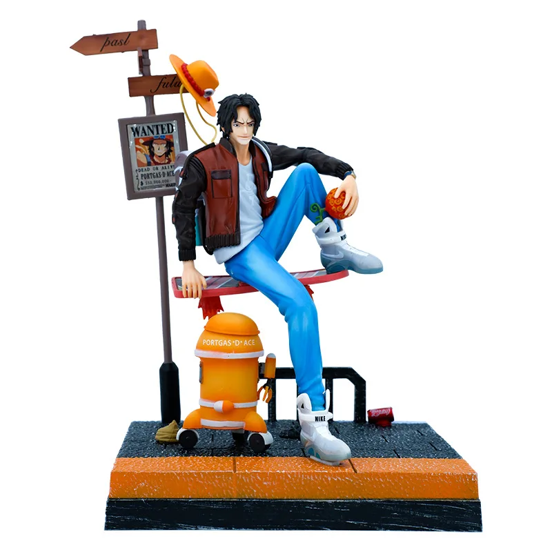 

Anime Peripheral ONE PIECE GK Tide Fashion Brand Sitting Position Street Ace Ststue PVC Action Figure Collectible Model Toy Box