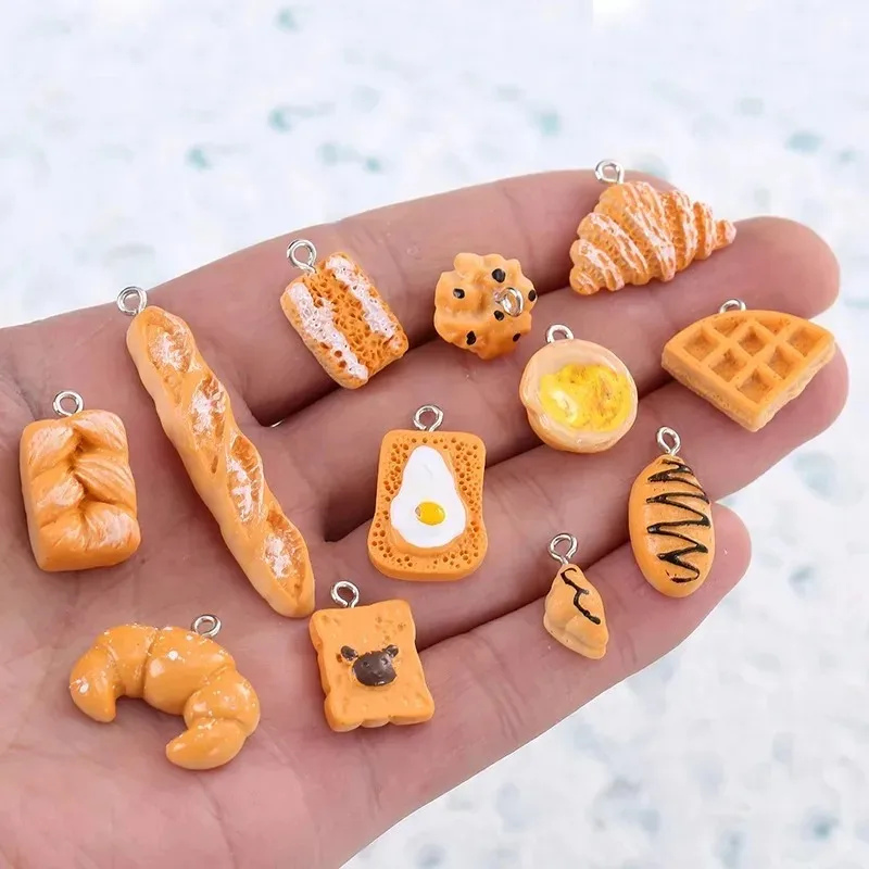 10Pcs Kawaii Simulated Food Resin Charms Mini Bread Cake Cookie Pendants DIY Craft Accessories For Bracelet Keychain Jewelry