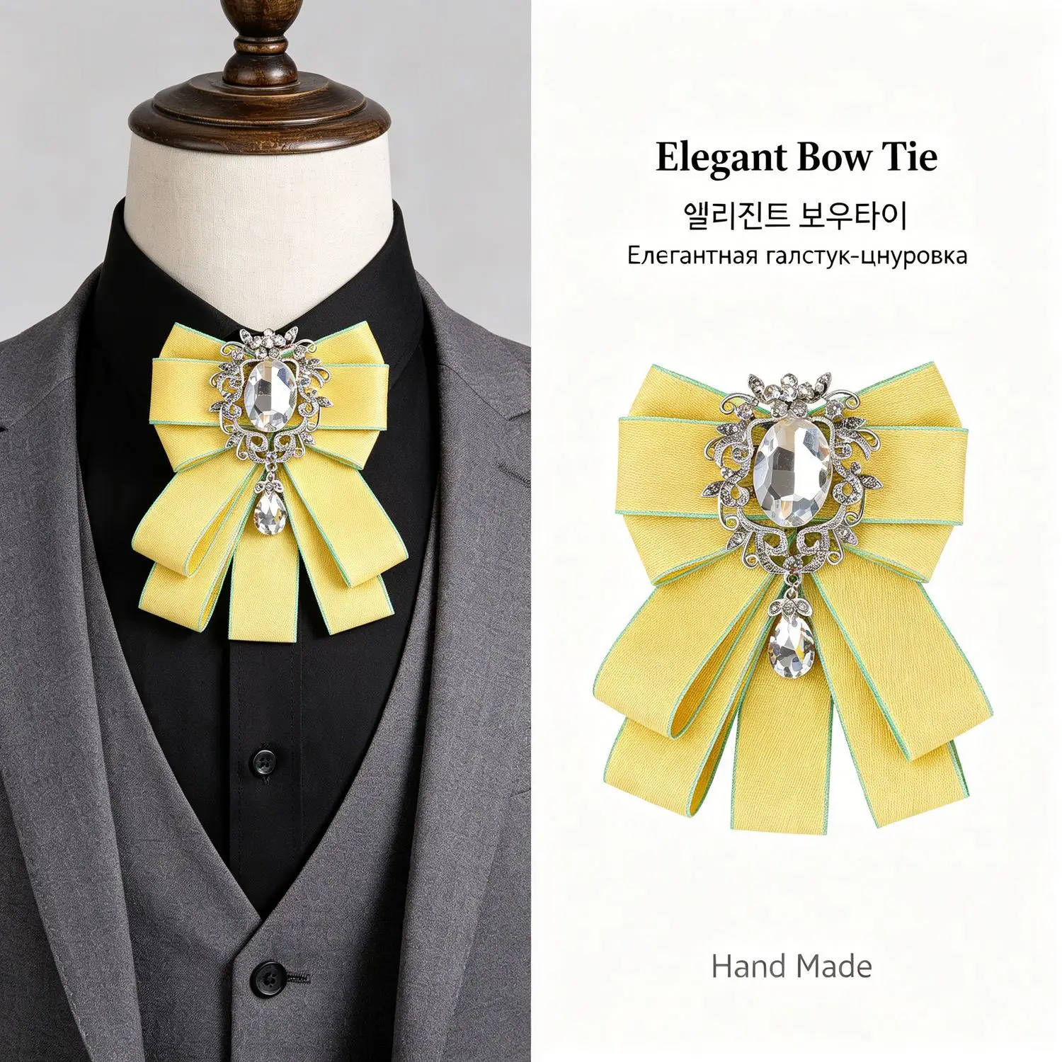 Neue Elegante Koreanische Damen-Schleife, Herren Schwarze Strass-Hemdkragen-Schleife, Mädchen Modische Fliege, Hochzeits- und Party-Krawatte – Detail 3