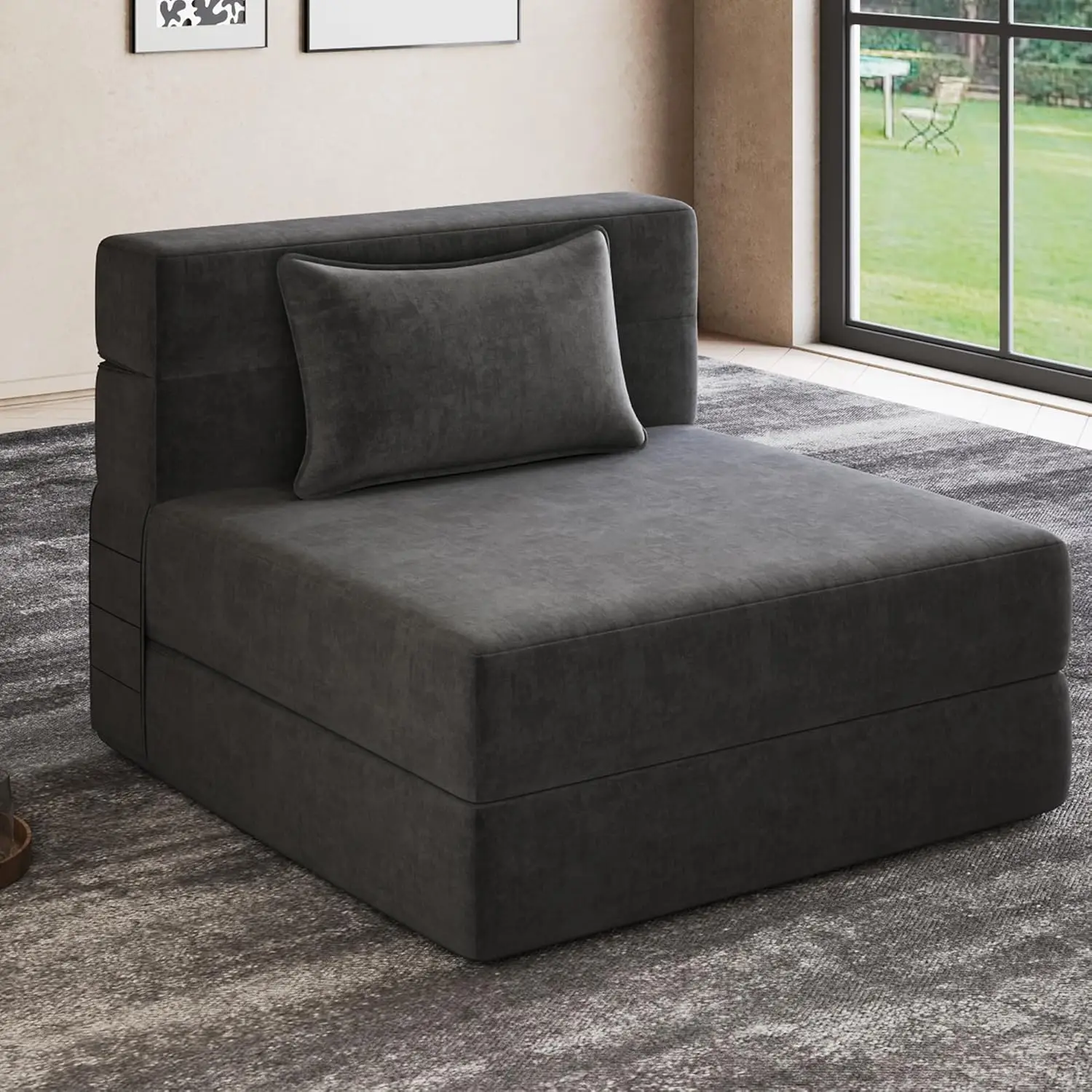 Sofá cama plegable, sillón convertible de tamaño individual con almohada, silla futón plegable para perezosos, sofá cama plegable portátil para S
