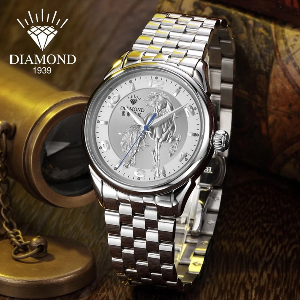 Shanghai Diamond Watch Automatic Watch Men Luxury 39mm Mechanical Wristwatches 3D Horse Dial ART Clocks Fashion Business Style