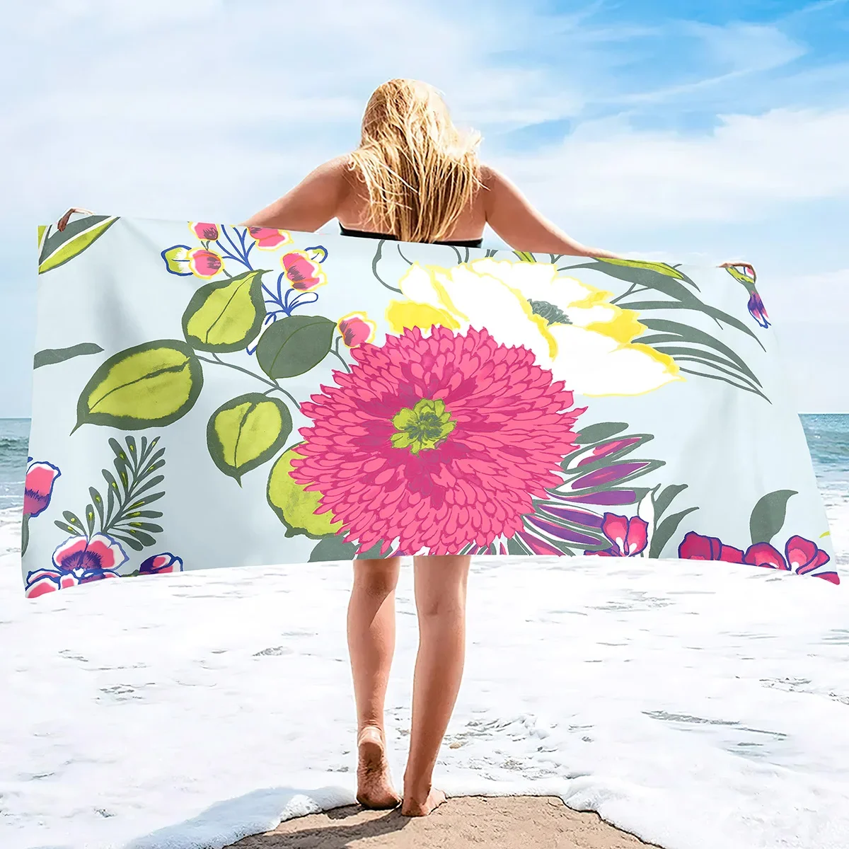 

Floral Print Pink Flower Beach Towel Absorbent Lightweight Sand Free Super Soft Fast Drying Swim Towels for The Sports Beach Gym