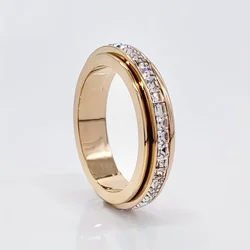 Elegant band ring made of stainless steel, set with shiny zircon, rotatable design, pressure relief