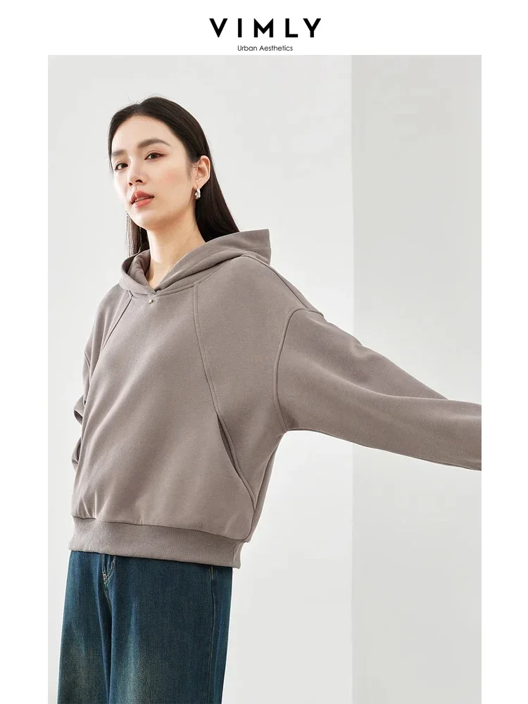 Vimly Apricot Hooded Sweatshirt Female 2023 Winter New Cotton Thick Warm Long Sleeve Pullovers Casual Loose Hoodies Women M5279