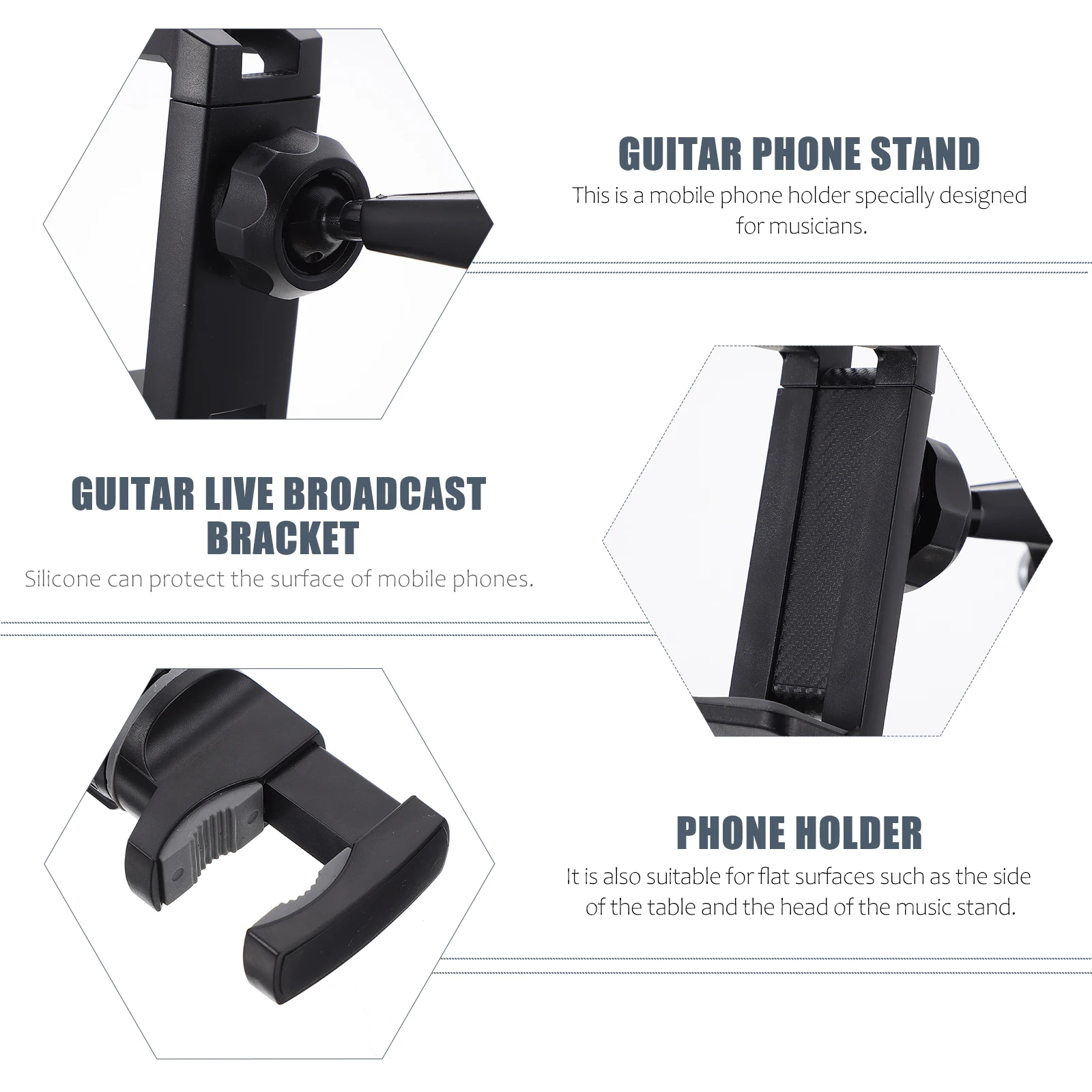 

Musician Mobile Phone Holder Clip-on Shelf Electric Guitar Stands Silica Gel for Instrument Cell