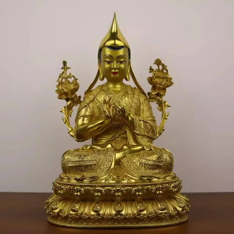 Tsongkhapa-Buddha statue, 7 inch/21cm, copper, handmade, Buddhist ornament, Buddha statue, Vajrayana