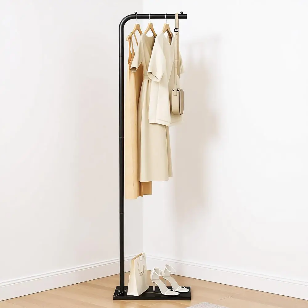 Stable Clothing Rack with Rock Base, Suitable for Bedroom, Hallway, Office, 70.8 Inches High, Black