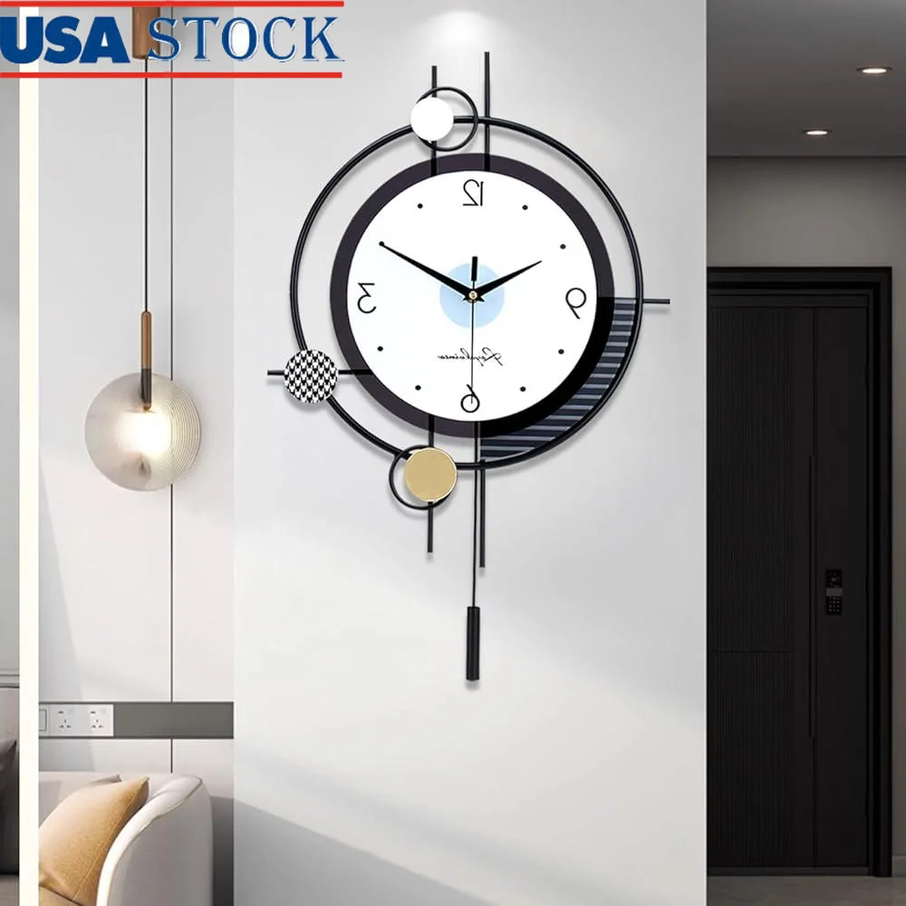 

Large Silent Wall Clock Non Ticking Battery Operated Quartz Pendulum Large Decorative Clock Modern Home Living Room Kitchen