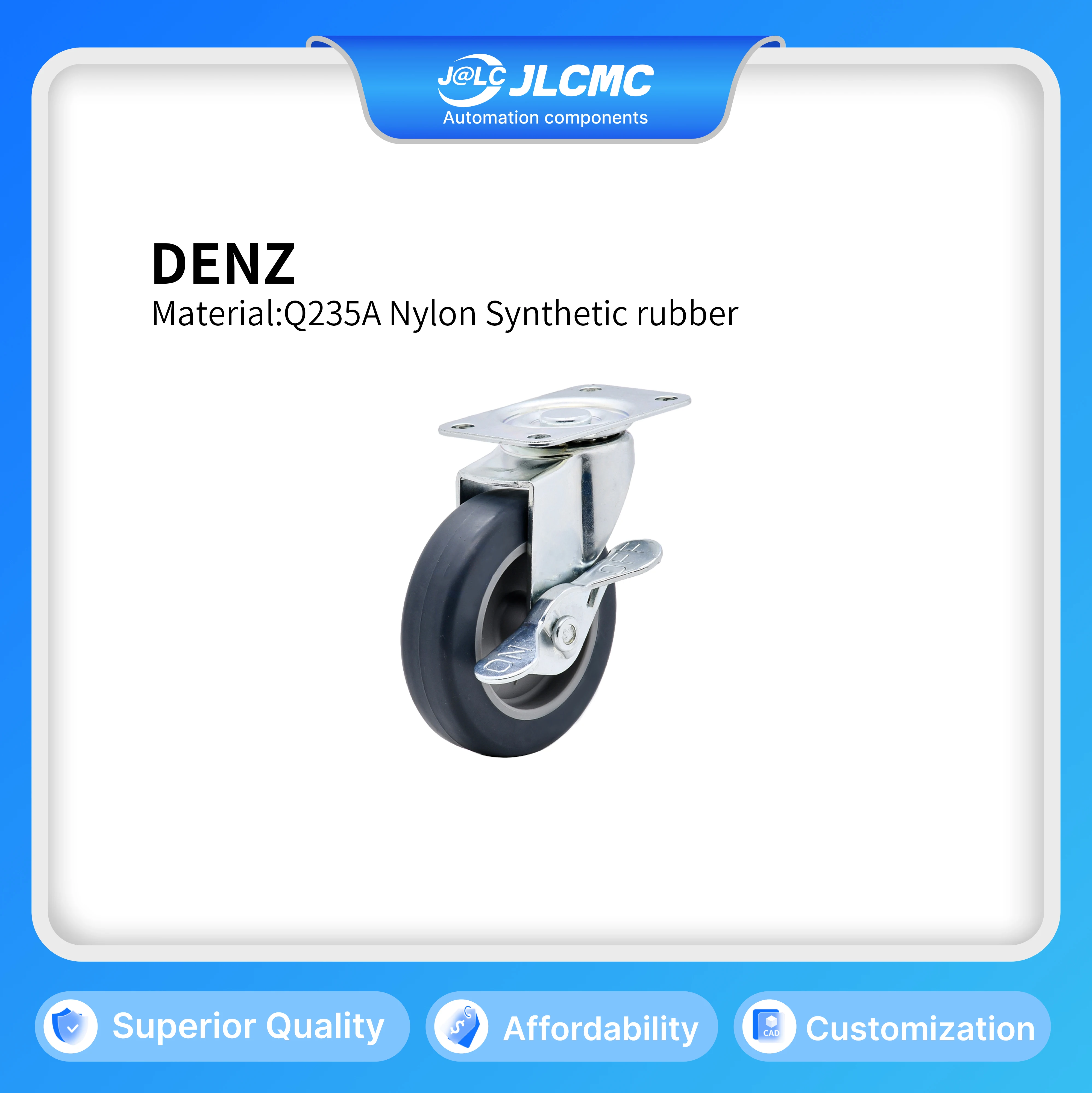 1pcs JLCMC Industrial Caster 28-40kg Light Duty, 38/50/75mm Wheel, Swivel Plate, Brake/Non-Brake