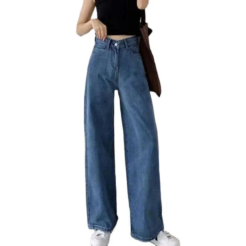 

Spring Summer Jeans Women's Denim Straight Pants High-Waisted Washed Vintage Jeans Lady Loose Casual Trousers Wide-leg Pants