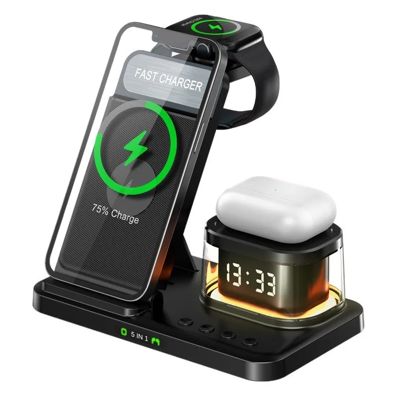 

Складная беспроводная зарядная станция 5-в-1 для смартфонов — часы, ночник, быстрая зарядка 22,5 Вт 【A74Z Miuai】