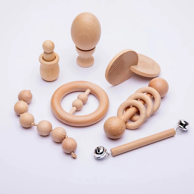 1Set Baby Montessori Toys Wooden Rattle Toy for Children Early Educational Baby Toy Car Toys Brain Game Handmade Crafts Gifts